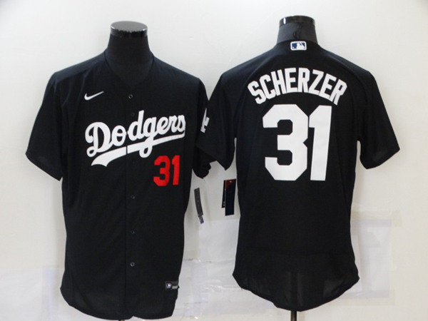 Men's Los Angeles Dodgers #31 Max Scherzer Black Flex Base Stitched Baseball Jersey